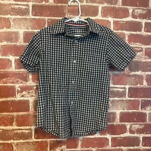 French Toast Short Sleeve Black and White Check Button-Down Shirt